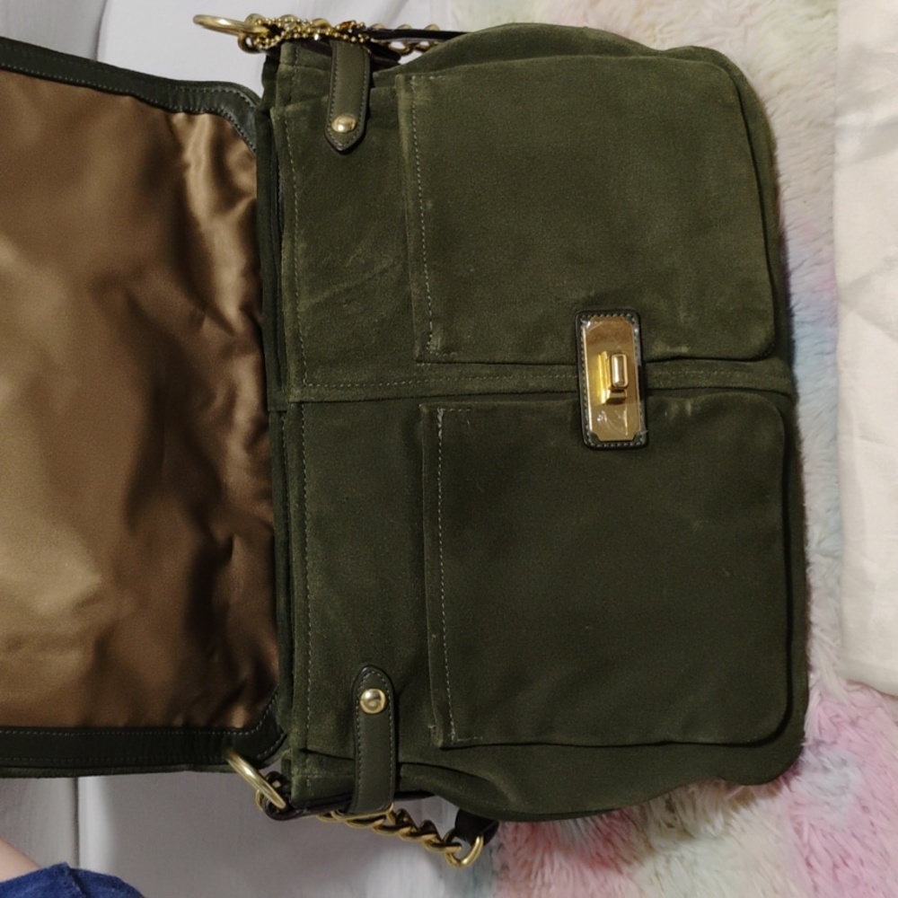 FIRM PRICE! RARE! Coach Olive Green Suede Collection Shoulder Bag/Dust Bag - Picture 10 of 16